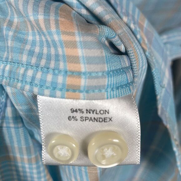 Peter Millar Mens Summer Comfort Plaid Shirt Long Sleeve Size Medium Light Blue - Picture 6 of 7